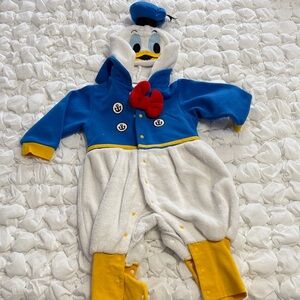 Disney Donald Duck Blue, White and Yellow Hooded One-Piece Footie